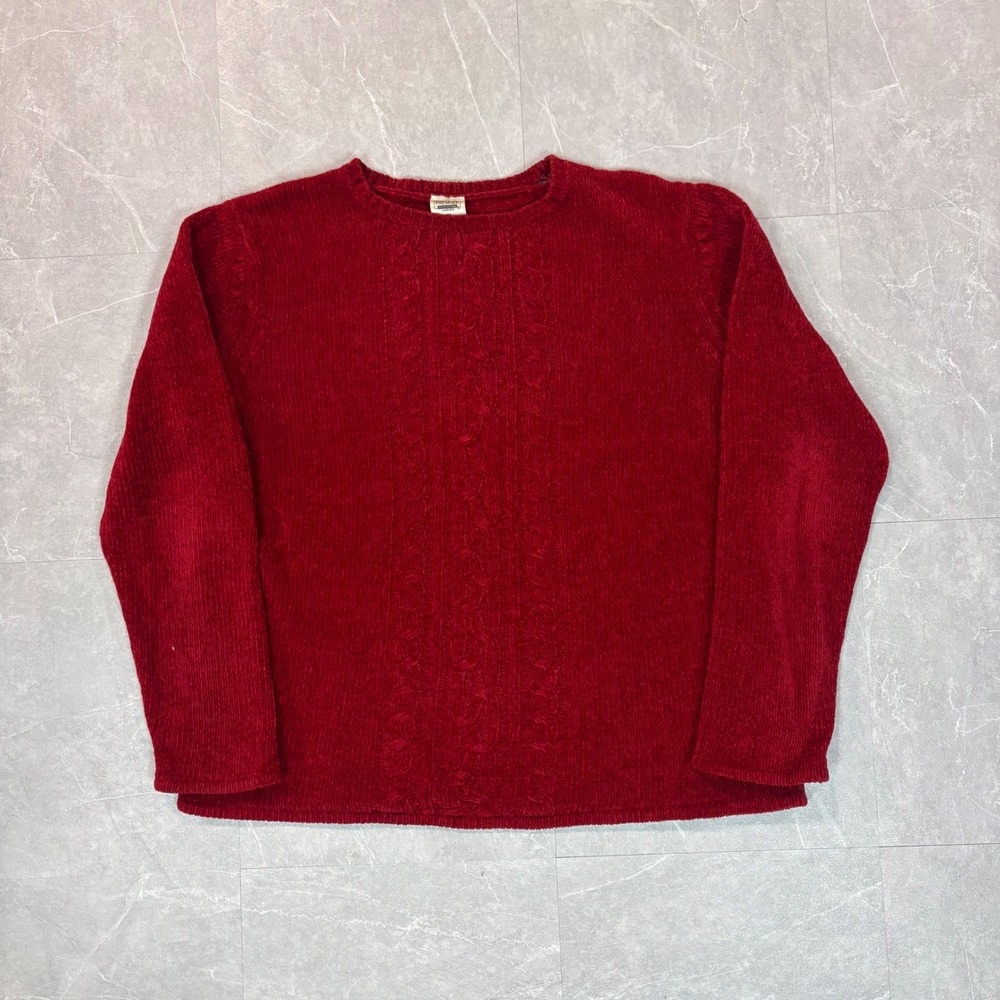 Premier International Red Chenille Cable Knit Sweater Womens Medium Crew Neck